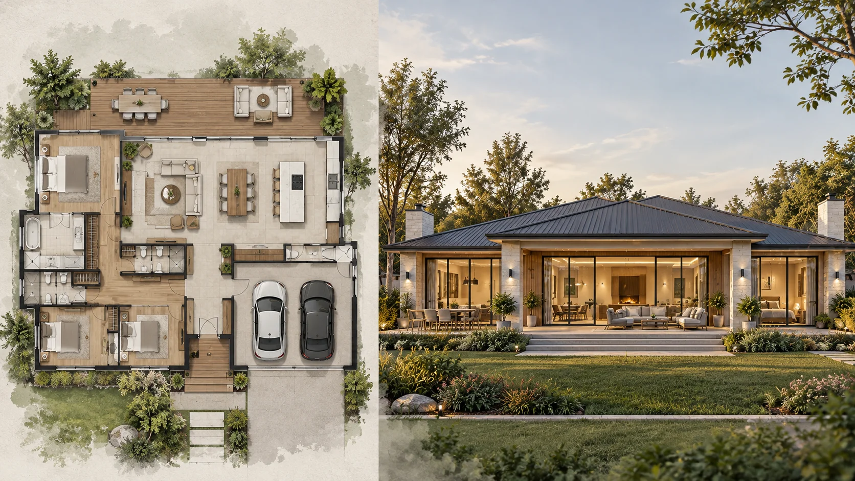 Rear elevation concept generated from a family home floor plan