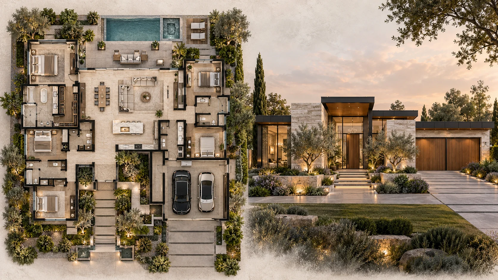 Luxury residential elevation concept generated from a large floor plan